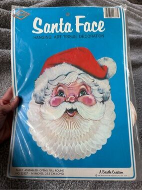 Vintage 1982 Beistle Santa Face Hanging Art Tissue Decoration